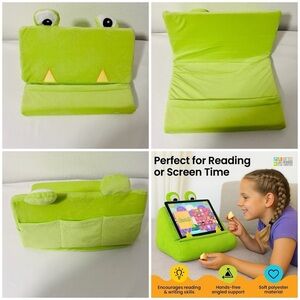 Kids IPad/Tablet & Book Pillow Stand Holder Lap Soft Green Frog Perfect EUC